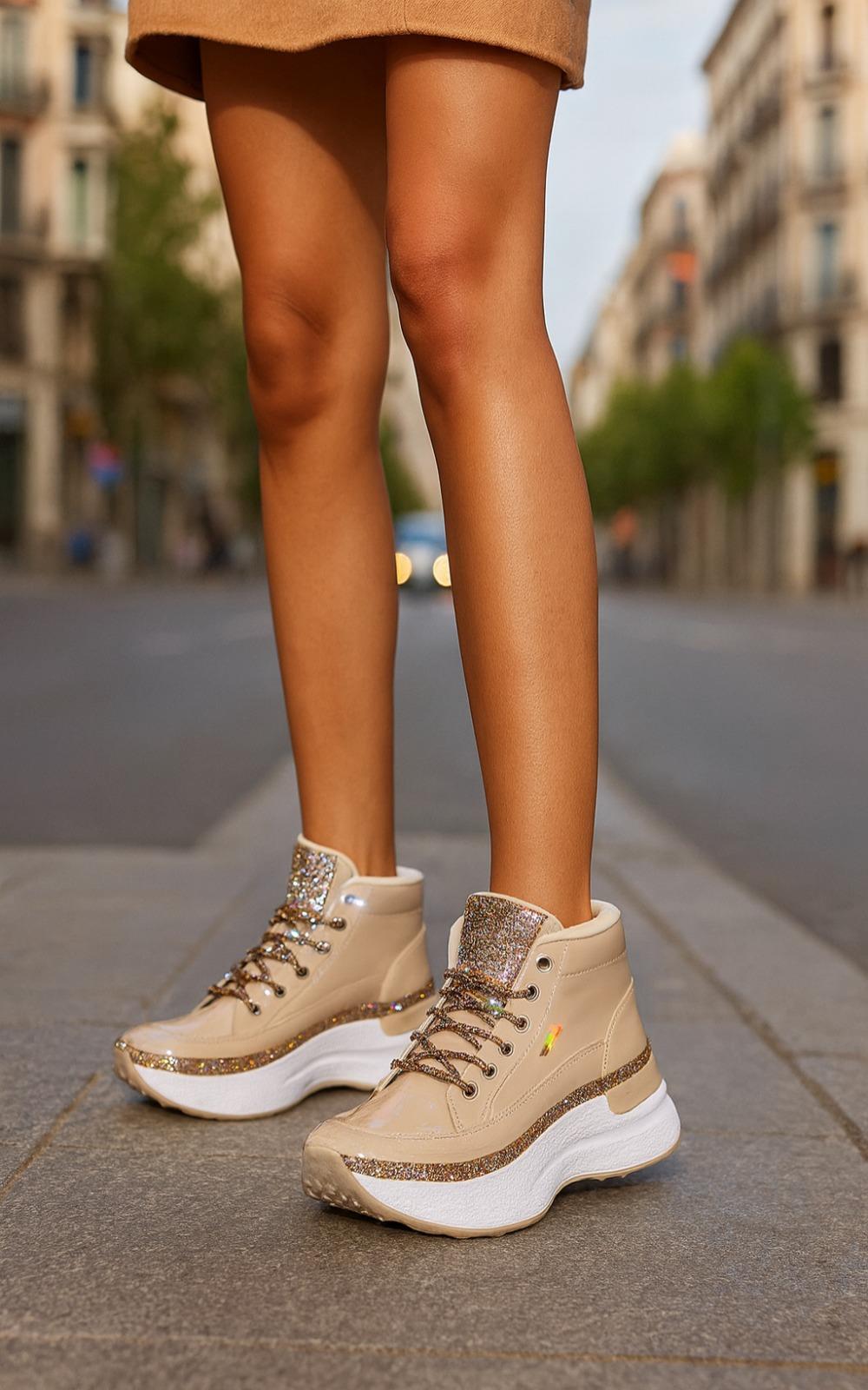 High Top Women Genuine leather Platform Sneakers
