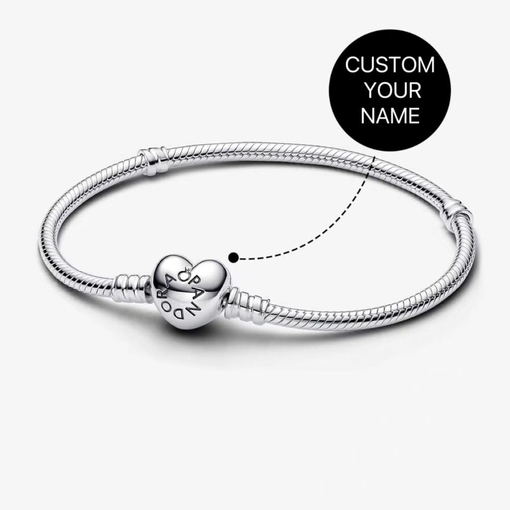 Personalized Heart Clasp Snake Chain Bracelet