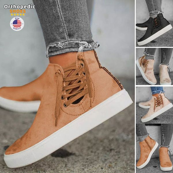 Women High Top Drawstring Zipped Slip-on Shoes