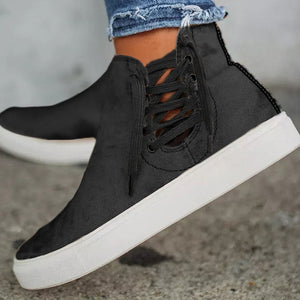 Women High Top Drawstring Zipped Slip-on Shoes