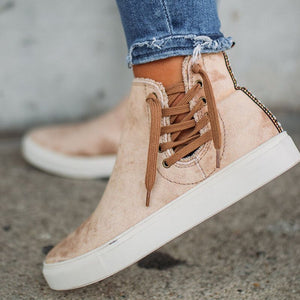 Women High Top Drawstring Zipped Slip-on Shoes