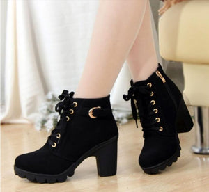 Women Sexy Solid Lace-up Boots