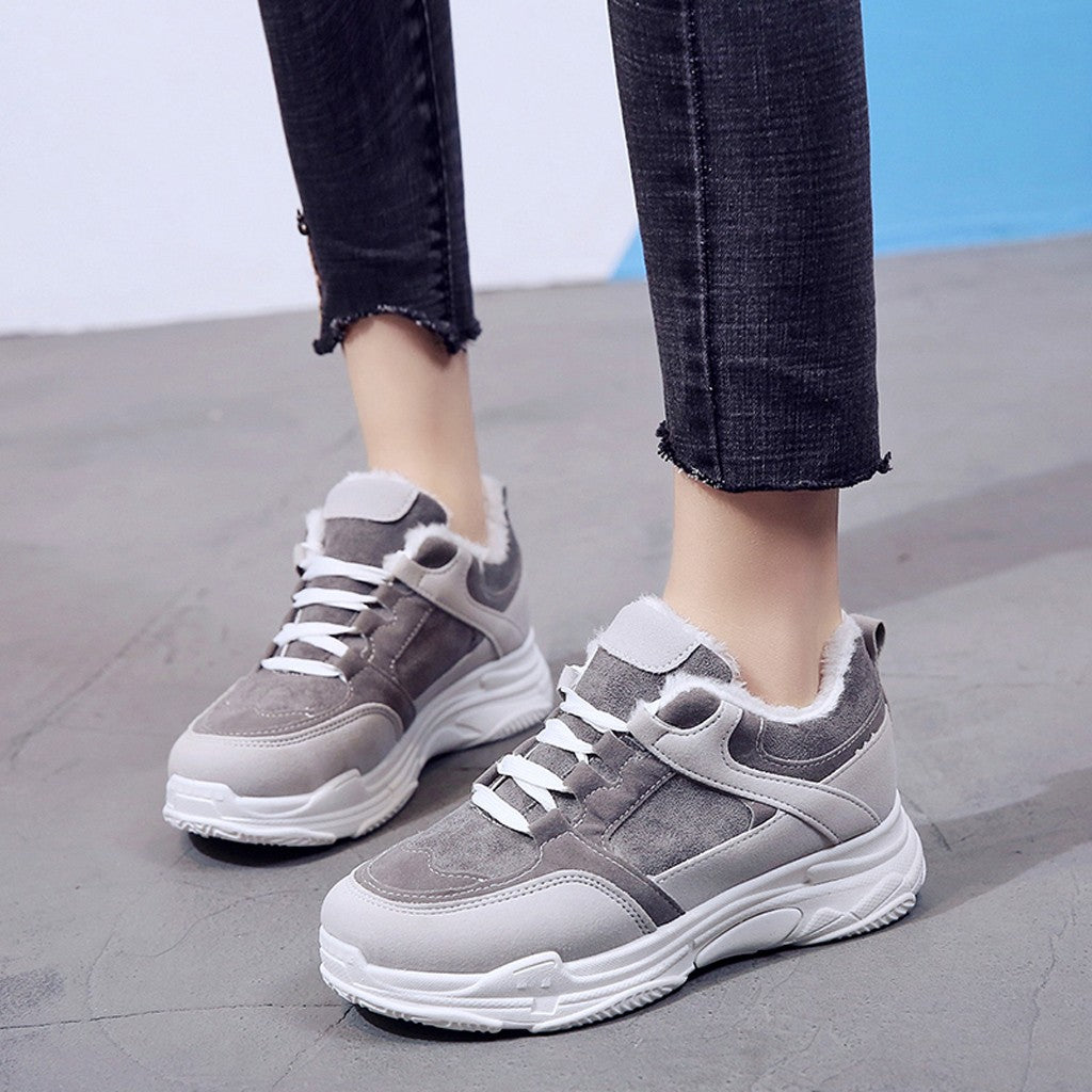 Women Winter Lace-Up Shoes Velvet Sneakers