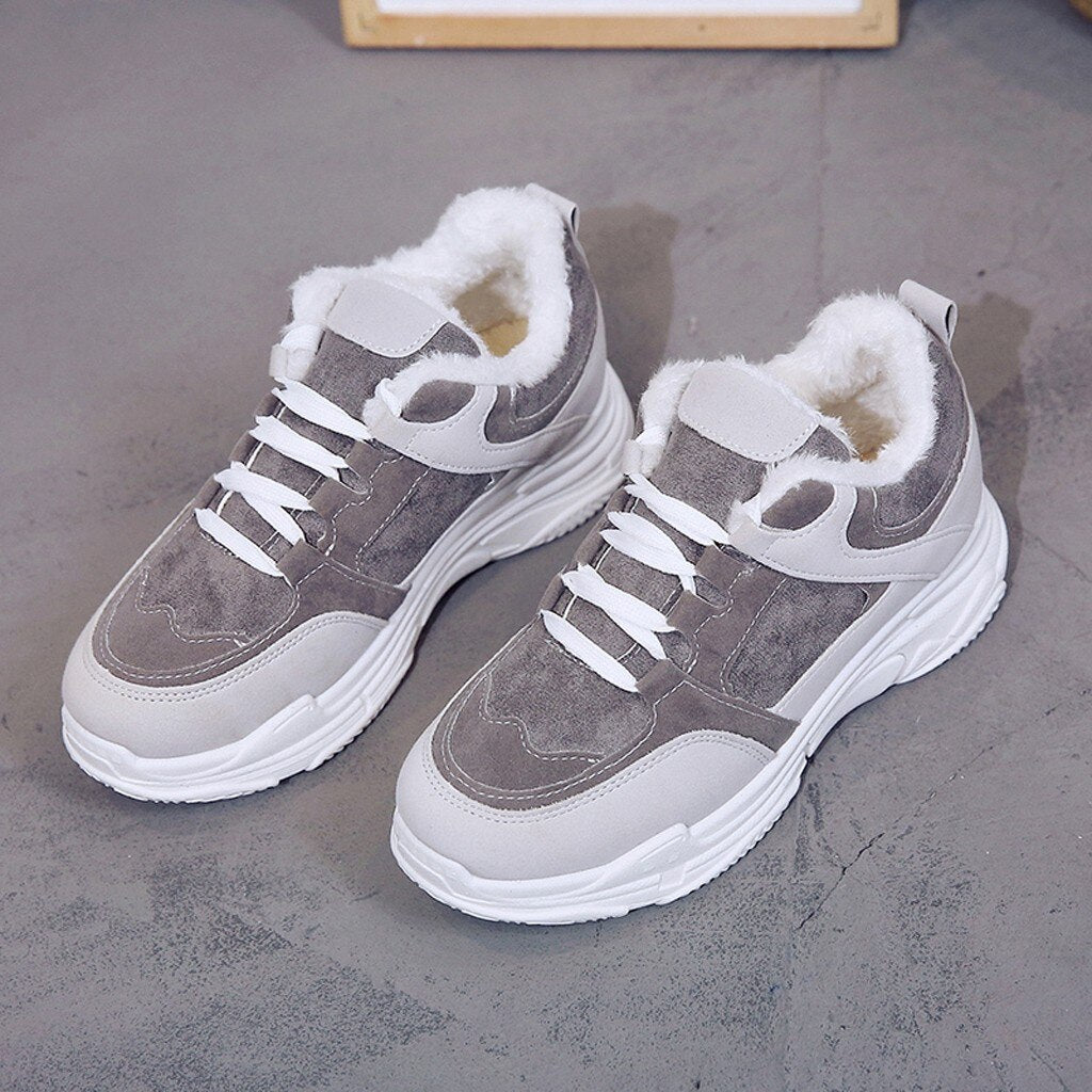 Women Winter Lace-Up Shoes Velvet Sneakers