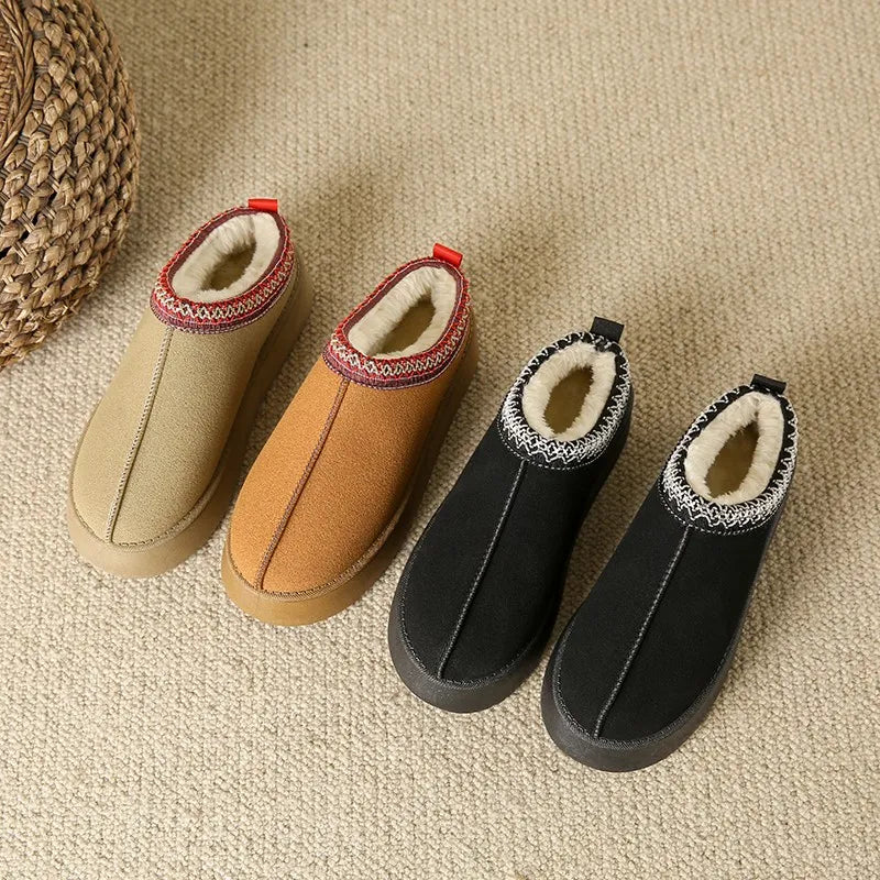 New Winter Retro Women Warm Leather Shoes