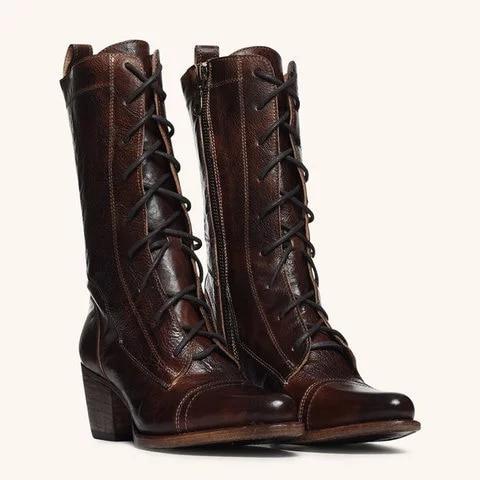 New Lace-up Genuine Leather High Boots
