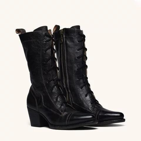 New Lace-up Genuine Leather High Boots