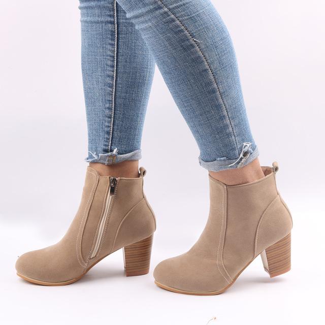 NEW Side Zipper Thick Heel Boots