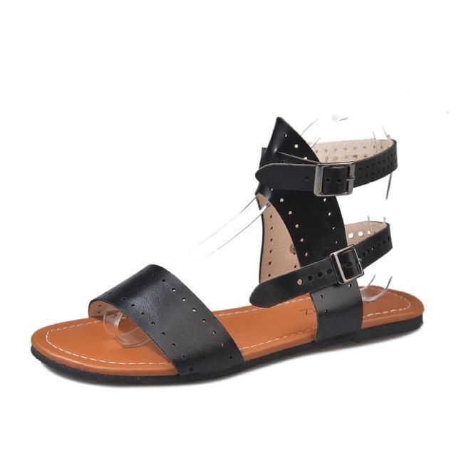 New Women Gladiator Rivets Patchwork Flat Heels Sandals