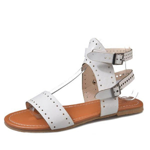 New Women Gladiator Rivets Patchwork Flat Heels Sandals